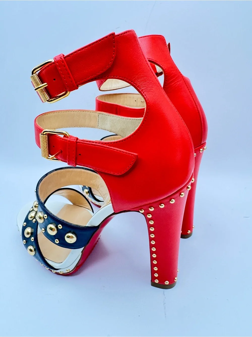 Christian Louboutin Decodame 120 Studded Red Black White Platform Sandals Sz 36
